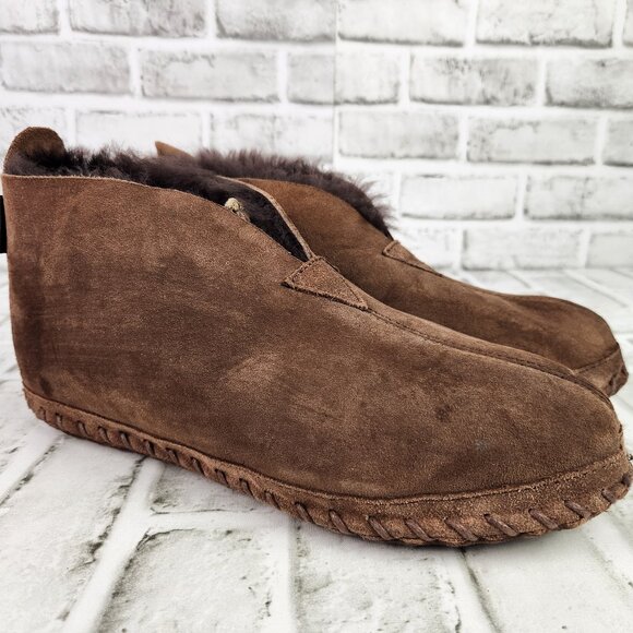L.L. Bean Wicked Good Men's Size 9 M Brown Suede Soft Slippers Shearling Lining - Picture 1 of 11